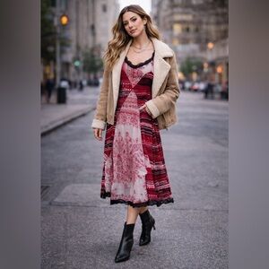 Vintage Y2K Red and Black Midi Dress